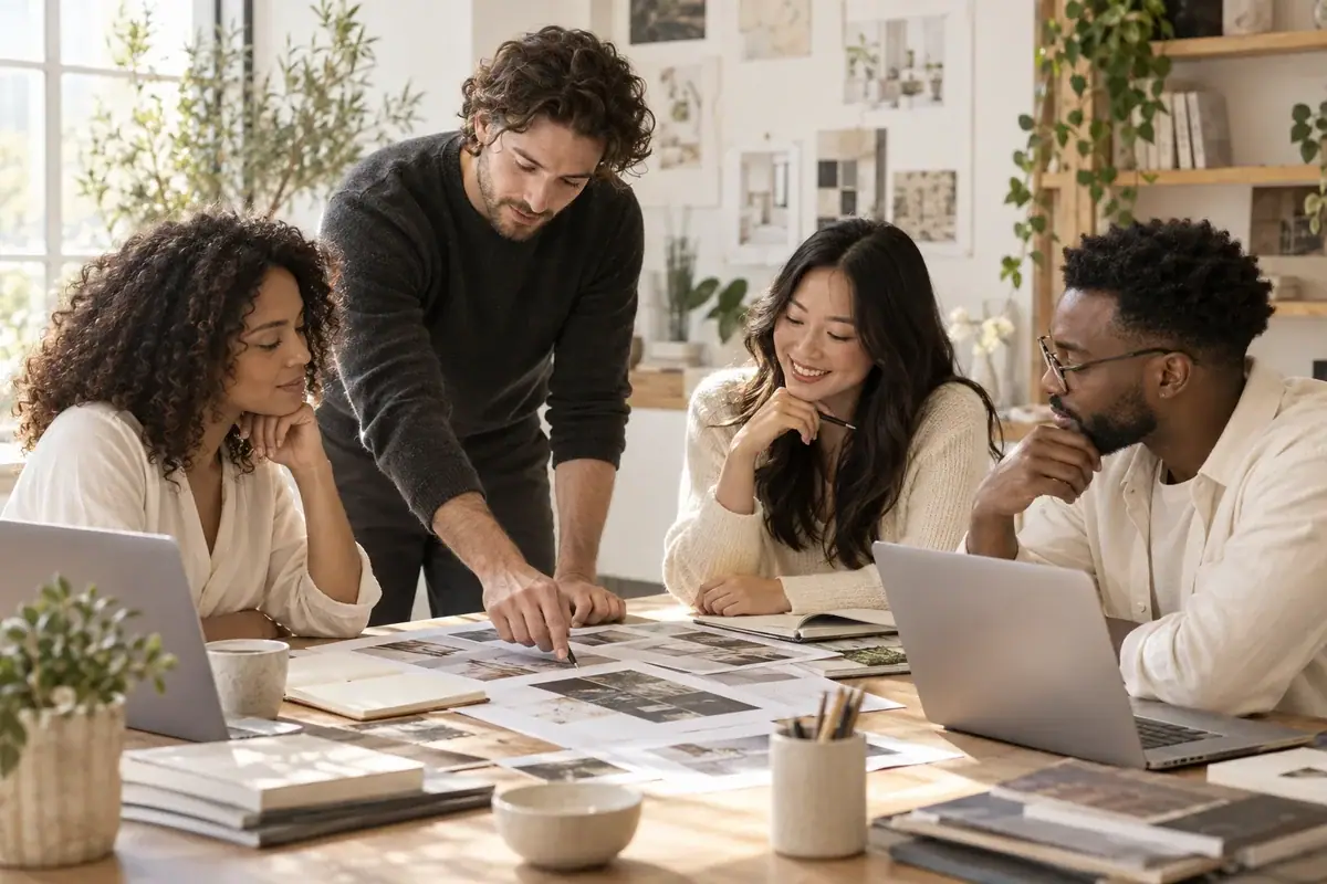 Illustration of a collaborative creative team